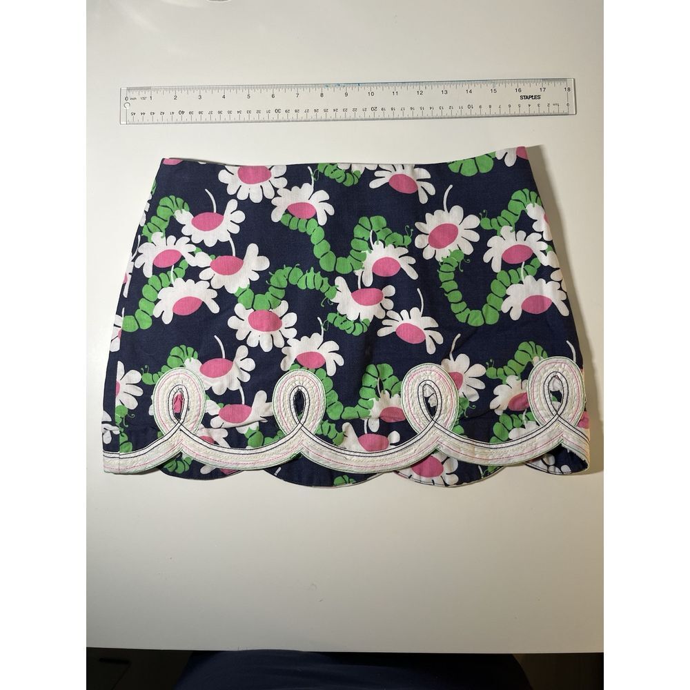 Lily Pulitzer Scalloped Skirt Navy Floral Caterpillar‎ Summer Business Size 0